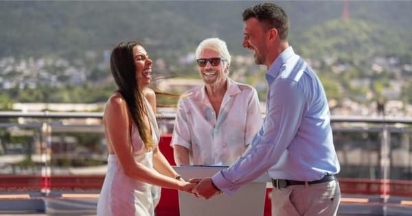 Branson weds couples on Virgin's celebration cruise